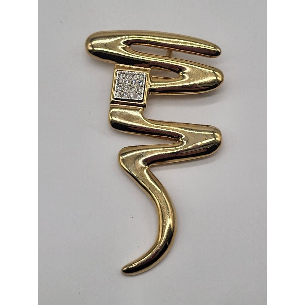 Park Lane Zig Zag Brooch Pin Pendant Abstract Gold Tone Pave Rhinestone Costume